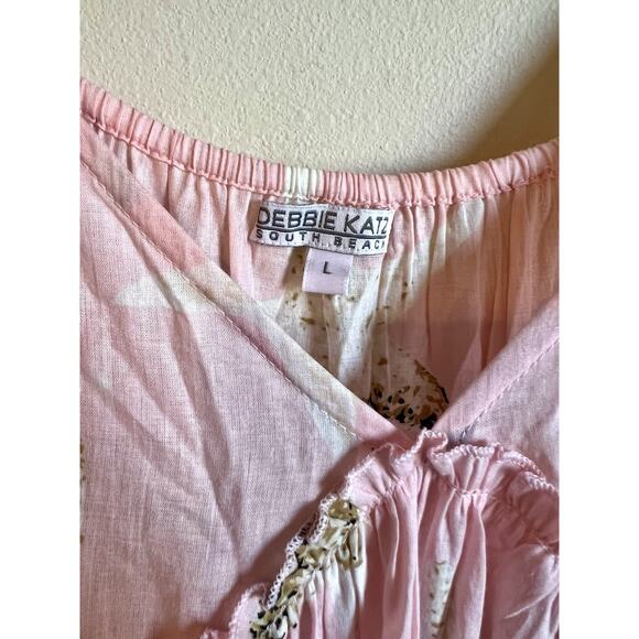 DEBBIE KATZ SOUTH BEACH DRESS COVERUP SZ L PINK TAN BROWN STARFISH RESORT CRUISE - Picture 4 of 8